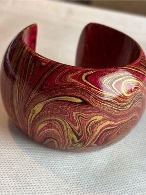 Marbled Pink and Gold Wood Cuff Bracelet